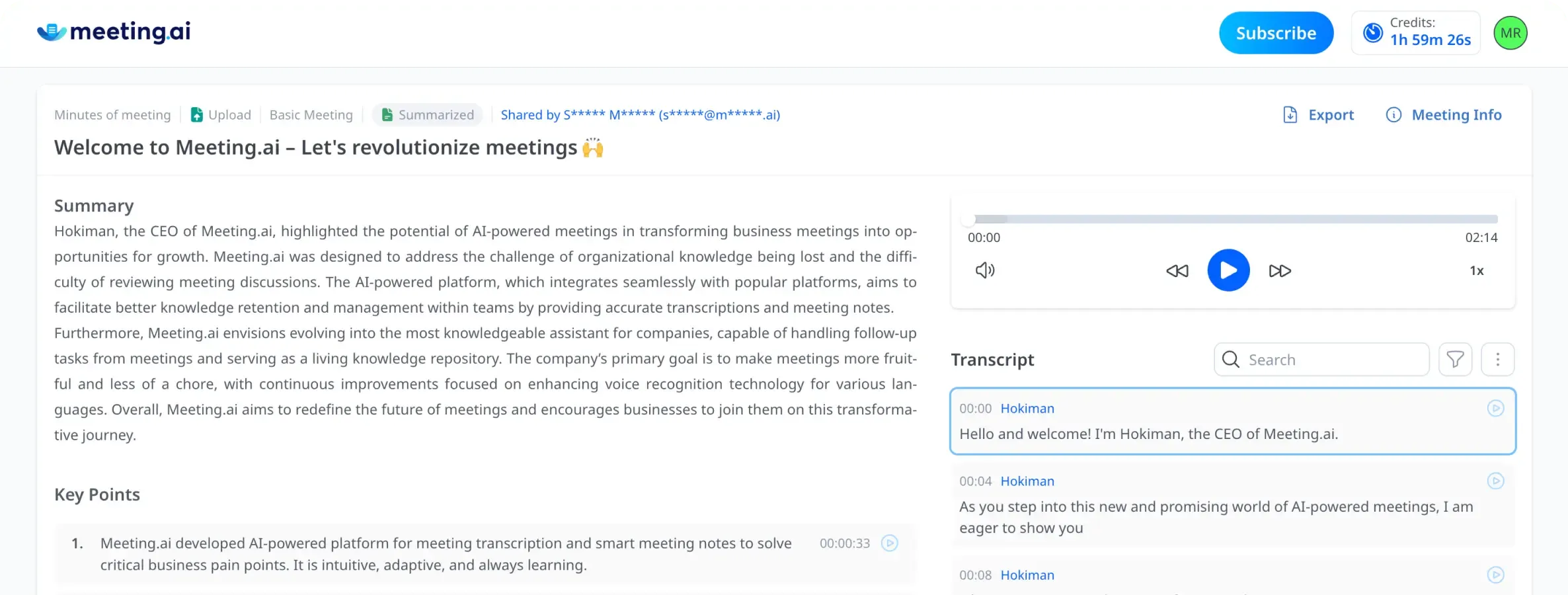 Sample of Meeting.ai Result