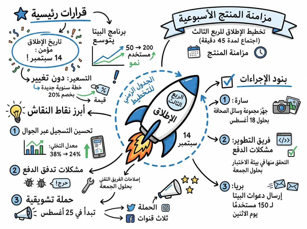 Visual Note تجمع اجتماعاً في فروع واضحة ونقاط داعمة