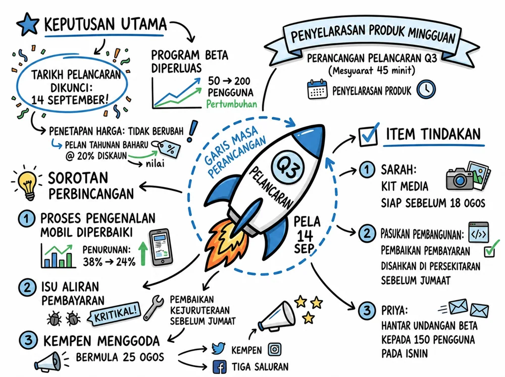 Visual Note yang mengumpulkan mesyuarat kepada cabang dan isi sokongan