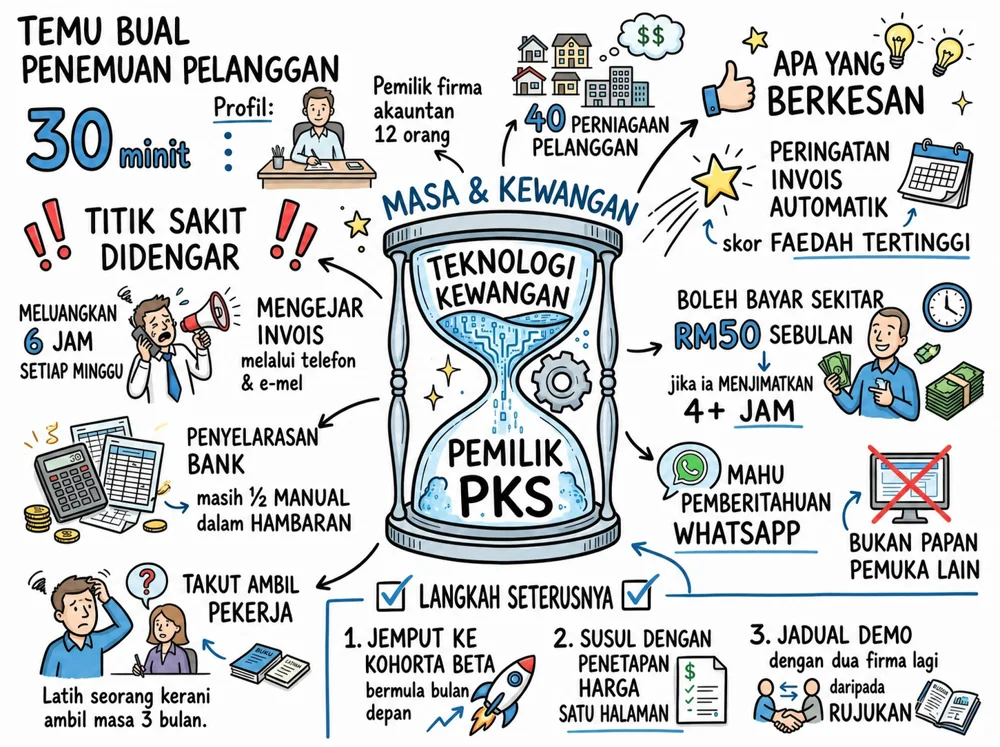 Visual Note satu halaman dengan kawasan keputusan, tema dan tindakan susulan